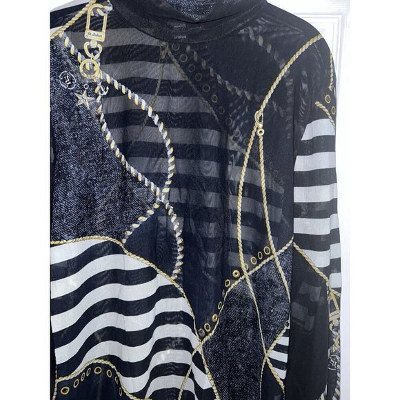 ST JOHN SPORT Nautical Print Mesh Mock Neck Long Sleeve Top Sz XL - Picture 5 of 16